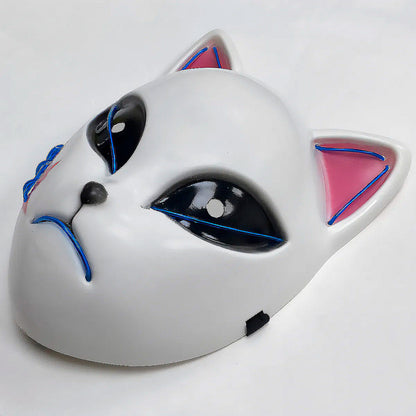 Mascara De Gato Kimetsu No Yaiba Con Luces Mascara Halloween Celeste Demon Slayer