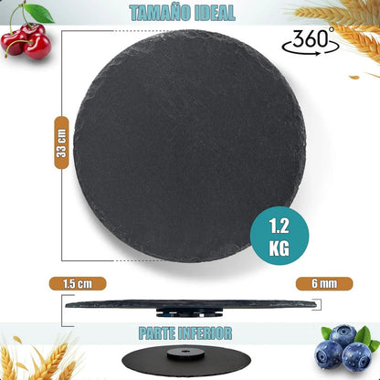 Plato Giratorio Wayu De Piedra Pizarra Negro Y 33 Cm