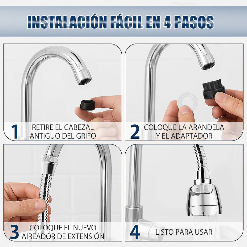 Cuello Flexible Giratorio Lavaplatos Extension Lavaplatos Plateado Brillante