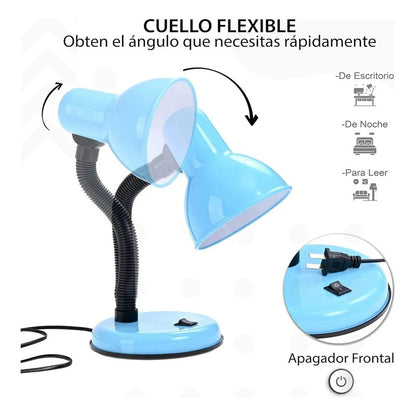 Lampara Escritorio Flexible Metal Okshop Azul E27 Pack 2 Velador Mesa No Aplica