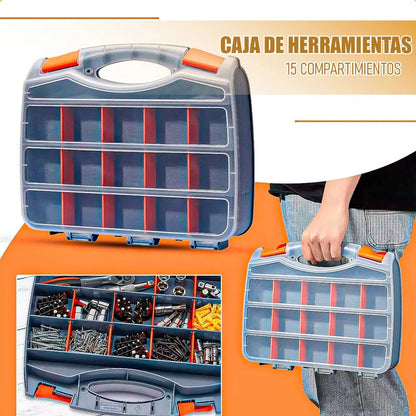 Pack 2 Organizador Tornillos Okshop Plástico 15 Compartimentos Gris