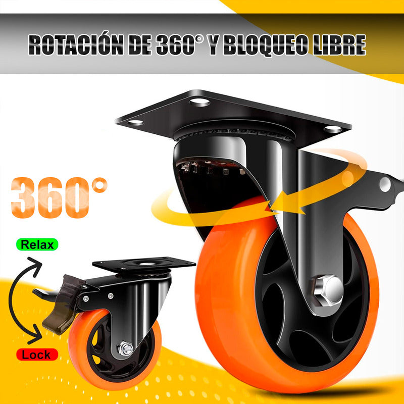Ruedas Giratorias Para Carros Ruedas Muebles Pack 2 Ruedas Naranja/negro