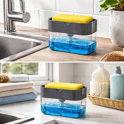 Dispensador De Jabón Para Cocina Con Esponja Gris  Okshop