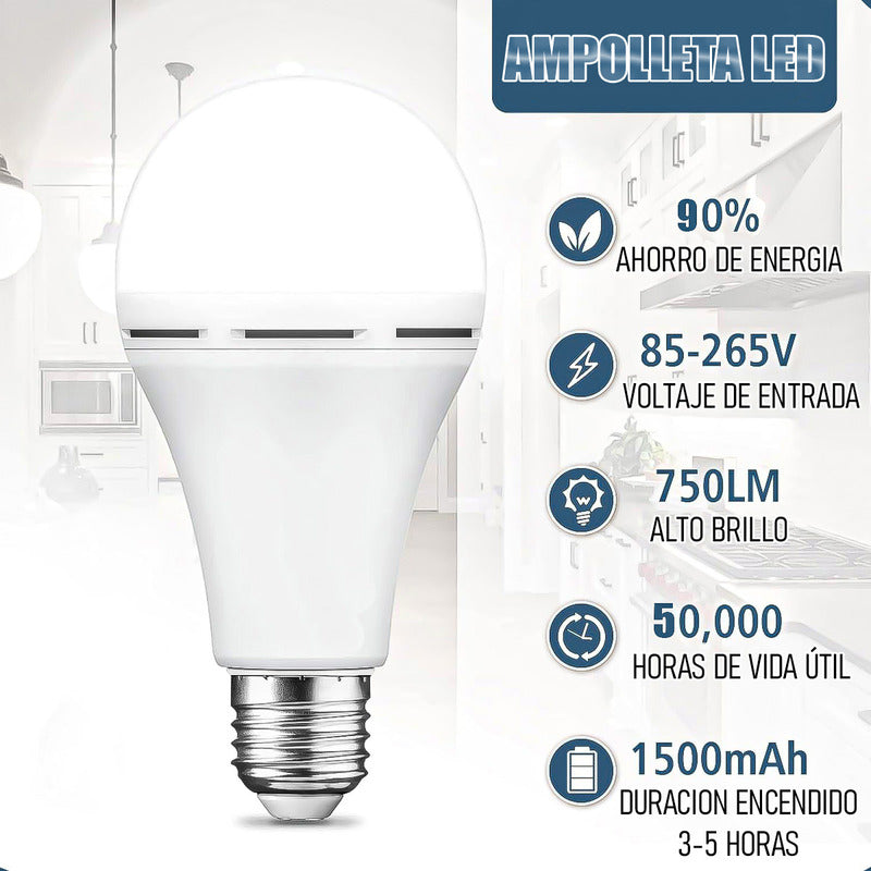 X5 Ampolleta Recargable Led 12w Ampolletas De Emergencia E27 Blanco Frío