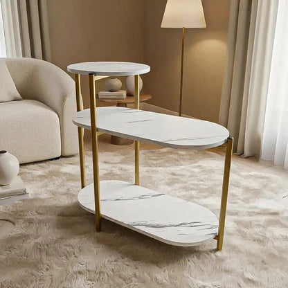 Mesa Auxiliar Ovalada De 3 Niveles Blanca Para Living Y Exterior Blanco