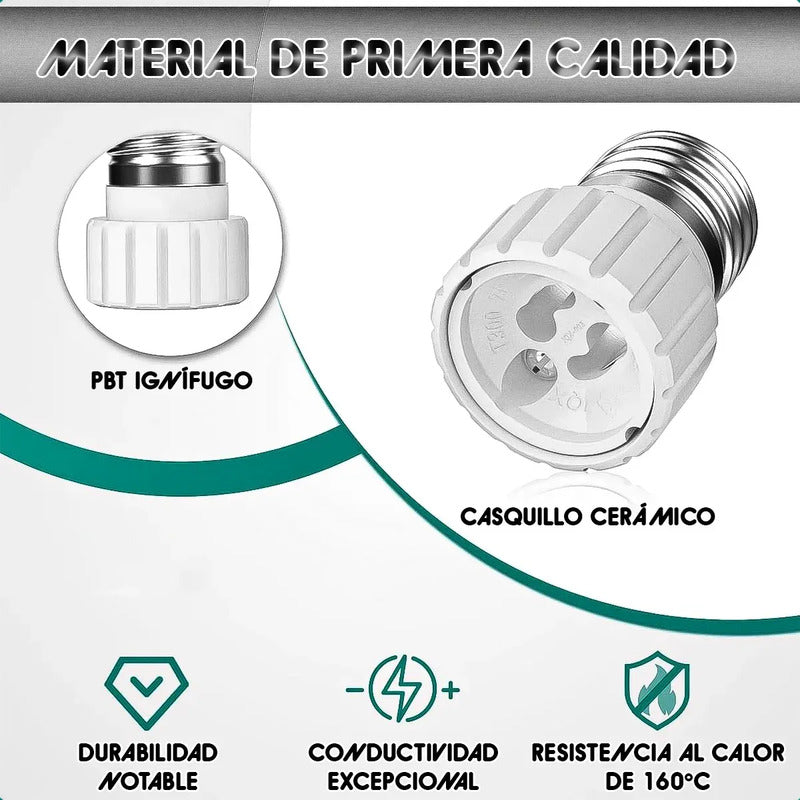 Adaptador De Foco E27 A Gu10 Para Bombillas Led Blanco