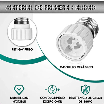 Adaptador De Foco E27 A Gu10 Para Bombillas Led Blanco