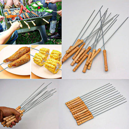 Pinchos Para Asar Brochetas Acero Set 10 Pinchos De Madera
