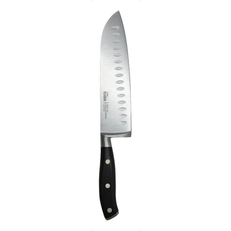 Cuchillo Santoku Limited Wayu De Acero Inoxidable Y Mango Ergonómico Negro