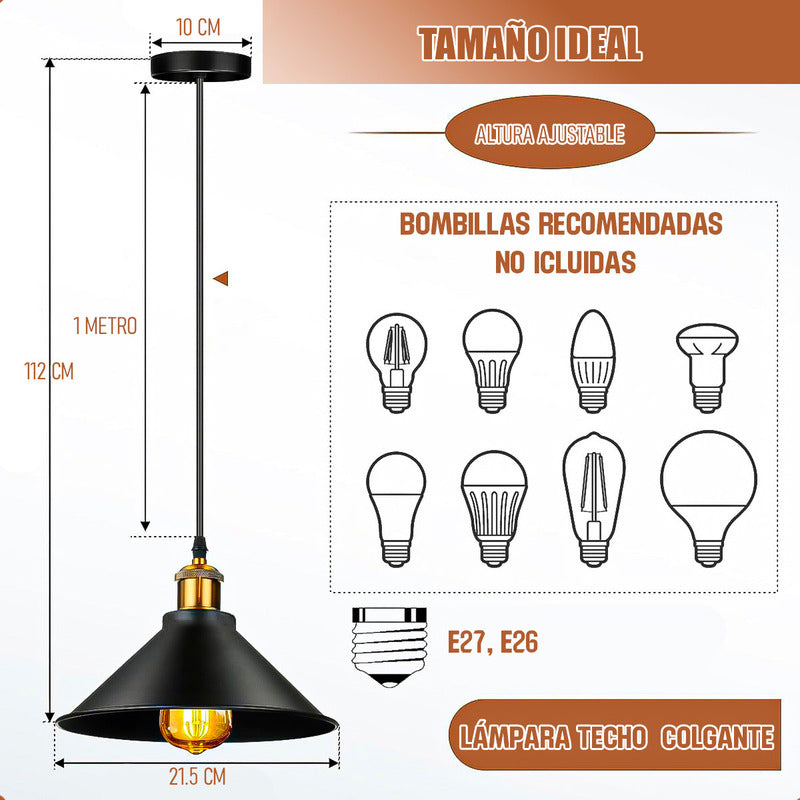 Pack 2 Lampara Colgante Lampara Techo Colgante Lampara Techo Negro