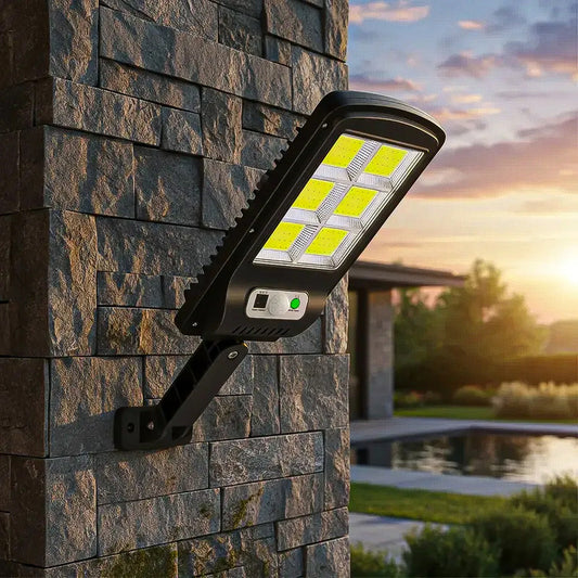 Foco Solar Led Con Sensor De Movimiento, Para Exterior, Luz Fría Y Carcasa Negra Negro Blanco Frío