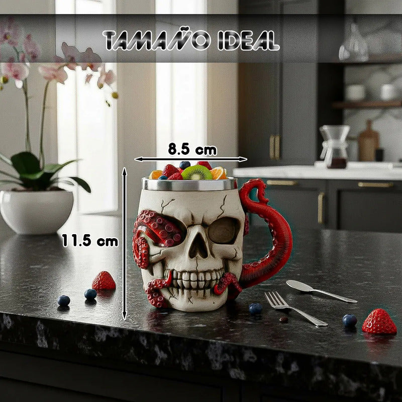 Taza Grande Taza Kraken Tazon Calavera Mug Acero Inoxidable Beige Calavera