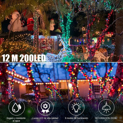 Guirnalda Led 12m 200 Luces Exterior Ip44 Navideñas Okshop 220v Cálida
