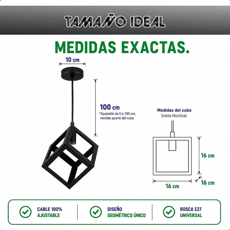 Lámpara Colgante Vintage Cuadrada Negra Para Techo Okshop Negro