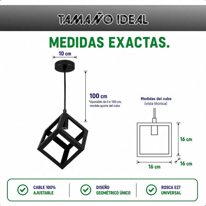 Lámpara Colgante Vintage Cuadrada Negra Para Techo Okshop Negro
