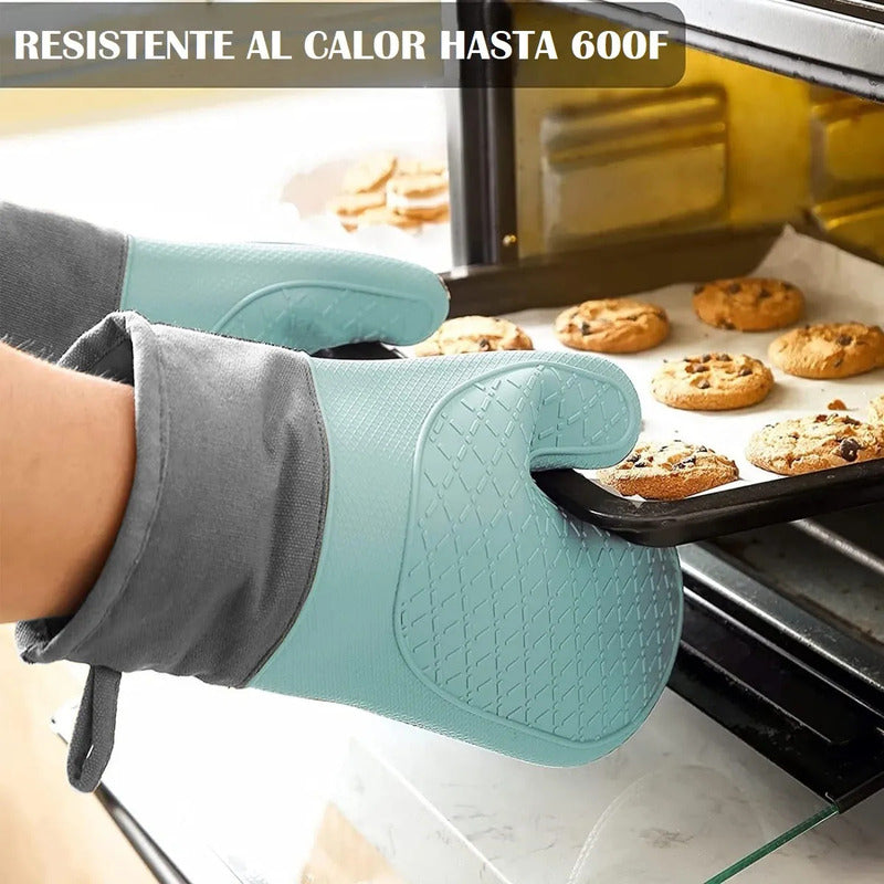 Guantes Para Horno Toma Ollas Guantes De Silicona Guante De Cocina Algodon Okshop Protector De Silicona Flexible 27 Cm Pack 2 Toma Olla Guante Silicona Manopla Verde Claro