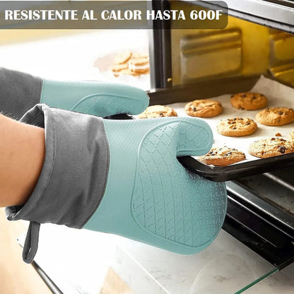 Guantes Para Horno Toma Ollas Guantes De Silicona Guante De Cocina Algodon Okshop Protector De Silicona Flexible 27 Cm Pack 2 Toma Olla Guante Silicona Manopla Verde Claro