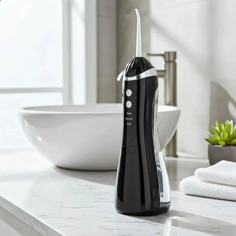Irrigador Bucal Portátil Inalámbrico Okshop Con Depósito De 200 Ml Y 4 Boquillas Negro