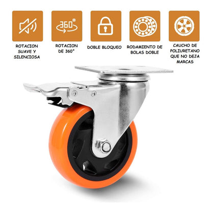 Ruedas Giratorias Para Carros Ruedas Muebles Pack 4 Ruedas Naranja/gris