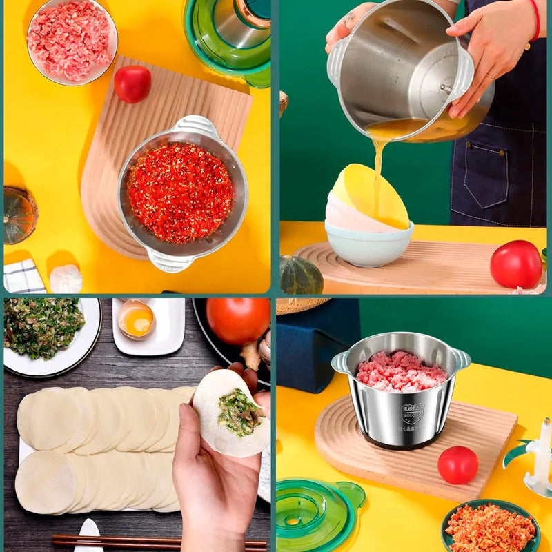 Procesador De Alimentos Okshop Picatodo Eléctrico De Acero Inoxidable Y 2 L Gris