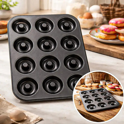 Molde Para Donas De Metal Antiadherente, Con 12 Cavidades, De Okshop Gris
