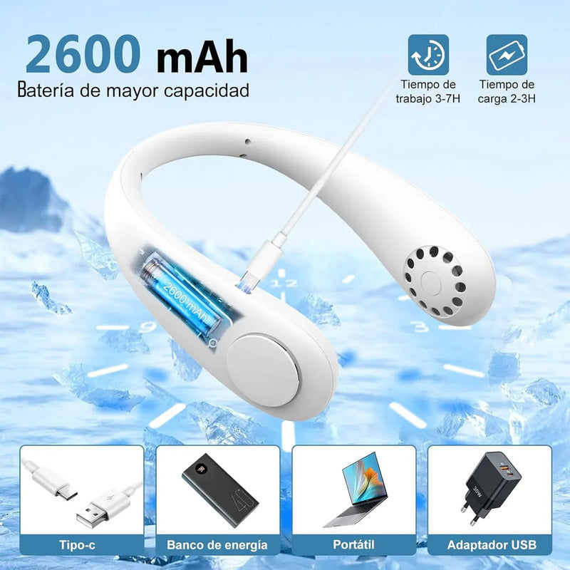 Ventilador De Cuello Portátil Recargable Usb Con 3 Velocidades Y Diseño Ergonómico Azul