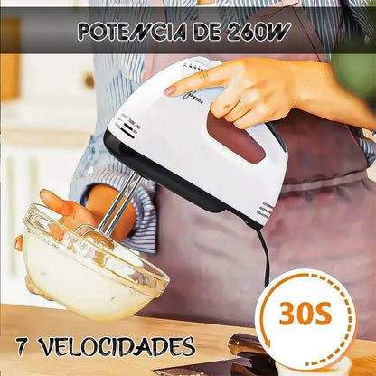 Batidora De Mano Eléctrica Okshop Con 7 Velocidades Y 260 W Para Amasar Y Batir Blanco
