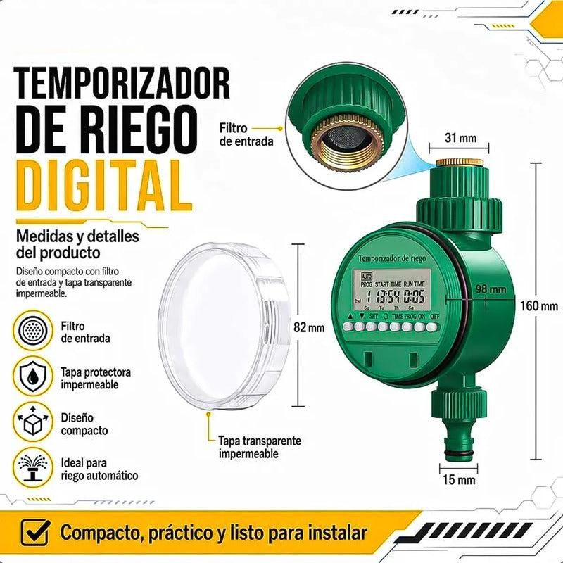 Programador De Riego Automático Okshop Para Jardín Con Pantalla Digital Verde