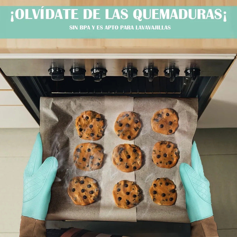 Manopla Silicona Okshop Guante Cocina Turquesa Marrón 27cm Algodón Color