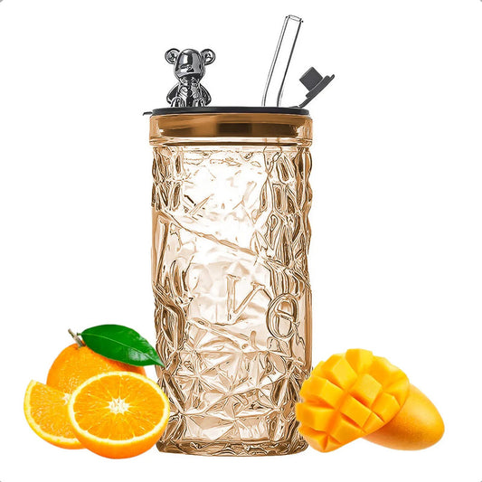 Vasos De Vidrio Vaso De Bebida Con Bombilla Vaso 400 Ml Vasos Reutilizables Sorbete A Prueba Fugas Okshop Bebidas Calientes Vasos Personalizados Doble Pared Cocteles Color Naranja