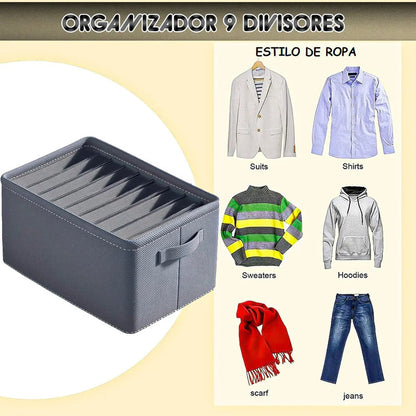 Organizador De Ropa Plegable Con 9 Divisores Gris De Tela Para Cajón