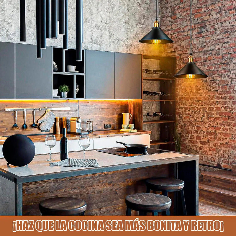 Lámpara Colgante Retro Techo Negro Okshop Led Cocina Comedor
