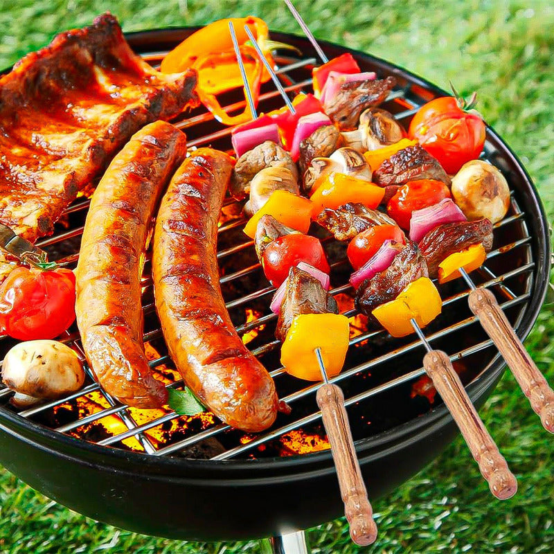 Pinchos Para Asar Brochetas Acero Set 10 Pinchos De Madera
