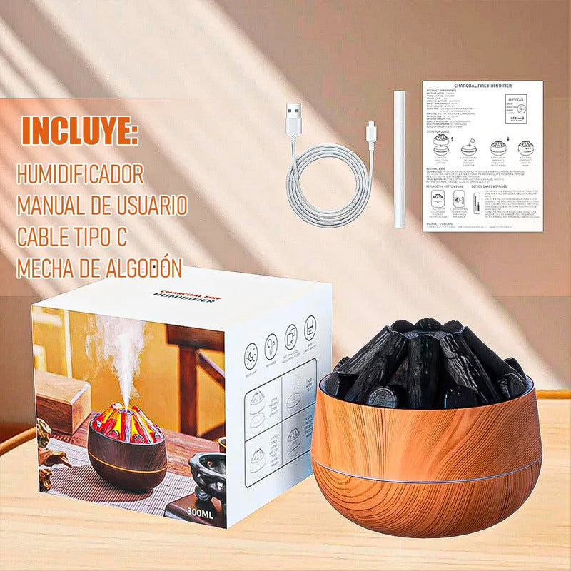 Humidificador Y Difusor De Aromas Con Luz De Llama Led Para Ambiente Cálido Marrón Claro