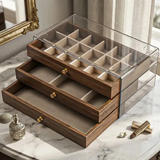 Joyero Organizador Exhibidores Joyas Organizador Aros Madera Okshop Caja De Almacenamiento De Joyas Joyero Organizador De Madera Caja De Joyas Joyero De Madera Joyero Con Cajones Joyero Okshop Marrón