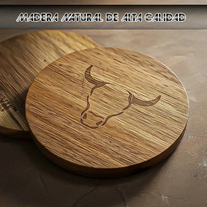 Set De 6 Posavasos De Madera Redondos Wayu Para Bebidas