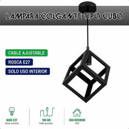 Lámpara Colgante Vintage Cuadrada Negra Para Techo Okshop Negro