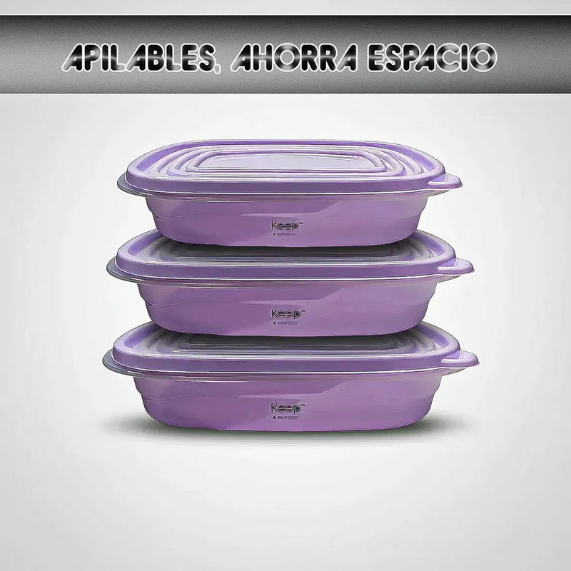 Taper Keep Tupper Plastico Contenedor De Alimentos 950 Ml Lila Set 3 Contenedores Keep Herméticos Apilables 950ml Tupper Hermetico Contenedor De Alimentos Tapper Colacion Tupper Plastico Taper Keep