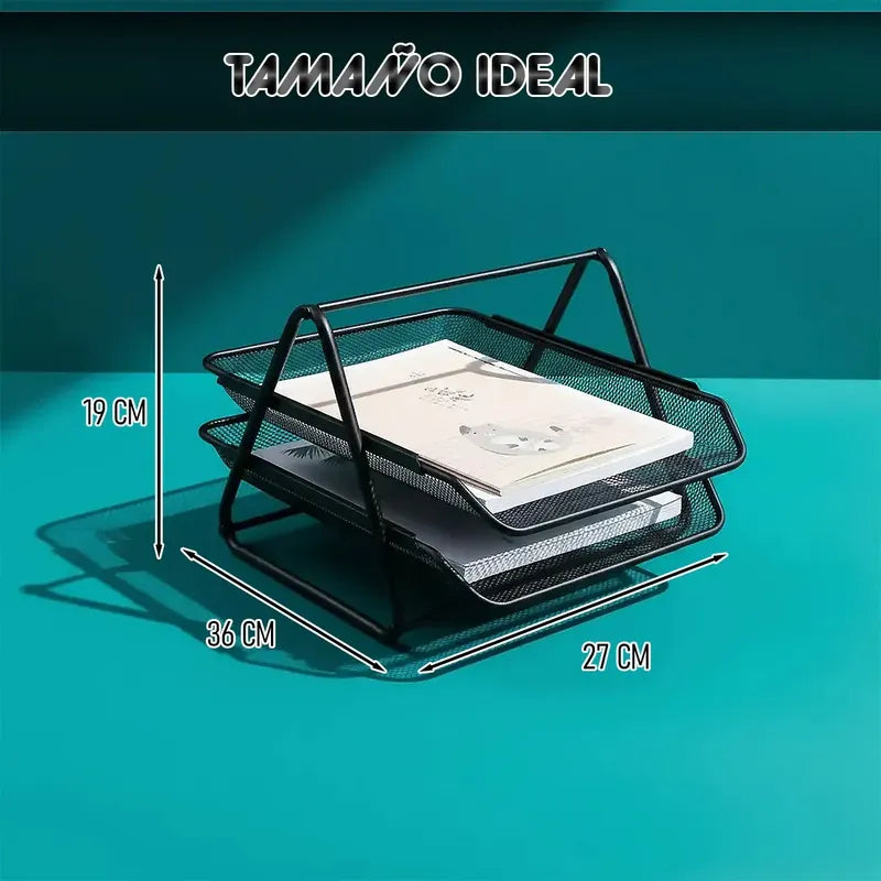 Organizador De Escritorio De Metal Con 2 Niveles Para Oficina
