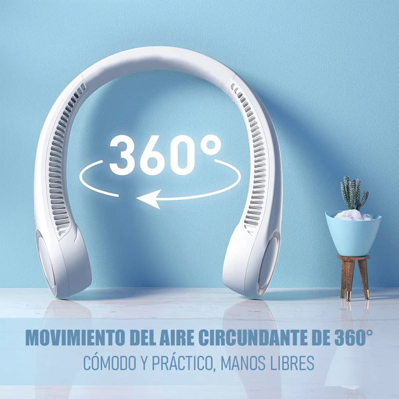 Ventilador De Cuello Portátil Recargable Usb Con 3 Velocidades Y Diseño Ergonómico Azul
