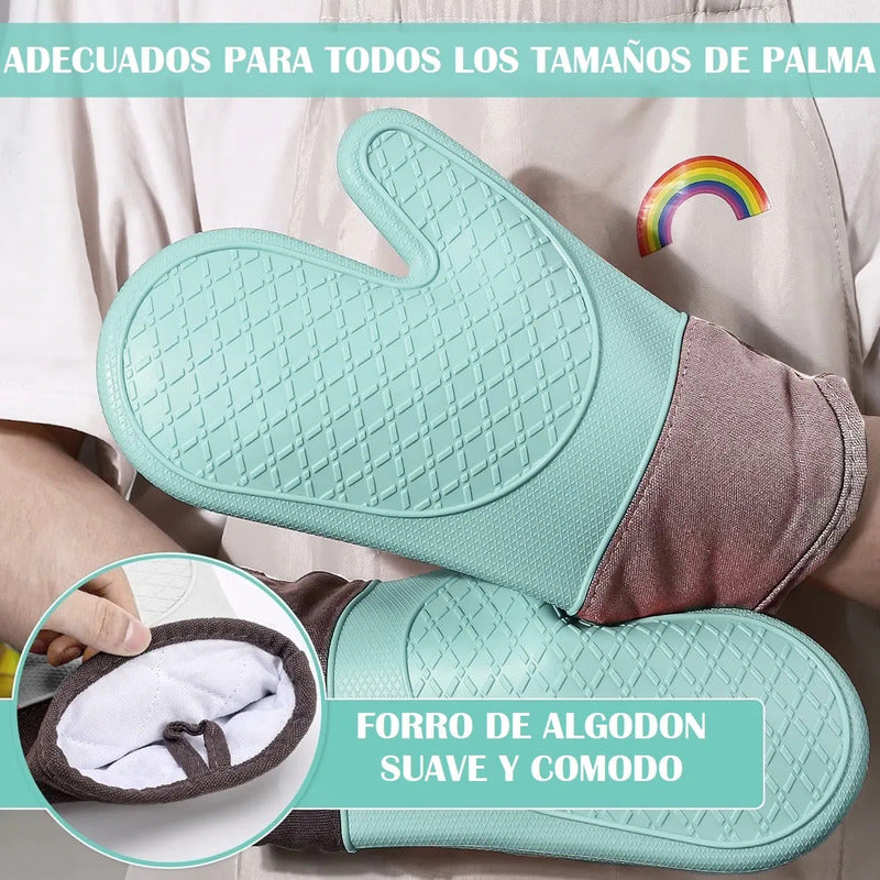 Guantes Para Horno Toma Ollas Guantes De Silicona Guante De Cocina Algodon Okshop Protector De Silicona Flexible 27 Cm Pack 2 Toma Olla Guante Silicona Manopla Verde Claro