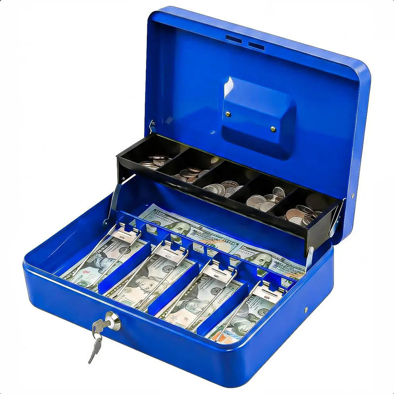 Caja Fuerte Okshop Con Llave Para Billetes Y Monedas De Acero Inoxidable Azul