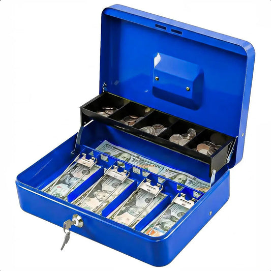 Caja Fuerte Okshop Con Llave Para Billetes Y Monedas De Acero Inoxidable Azul