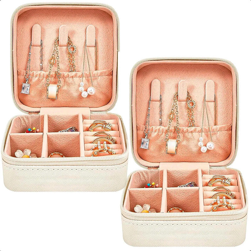 Joyero Portátil Organizador De Viaje Para Anillos Y Collares De Poliuretano, Pack De 2 En Blanco