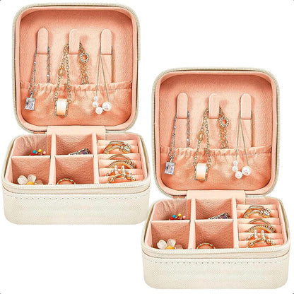 Joyero Portátil Organizador De Viaje Para Anillos Y Collares De Poliuretano, Pack De 2 En Blanco