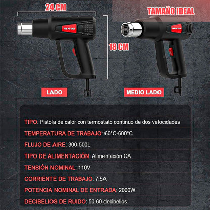 Pistola De Aire Caliente Pistola De Calor Electrica 2000w Negro