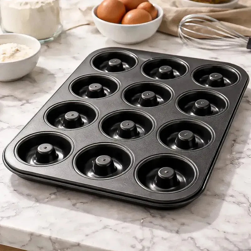 Molde Para Donas De Metal Antiadherente, Con 12 Cavidades, De Okshop Gris