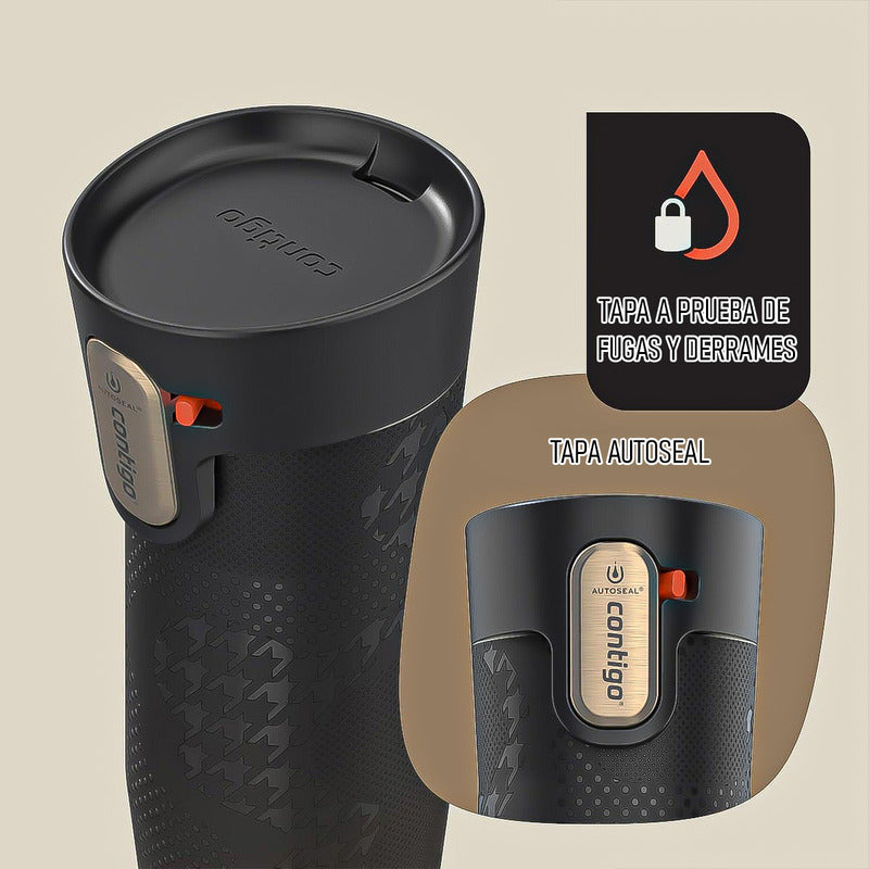 Vaso Térmico Contigo De Acero Inoxidable, 473 Ml Beige Con Tapa Antiderrame Lisa