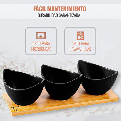 Bowl De Caramica Cuencos Aperitivo Set 3 Bowl Aperitivo Wayu Negro