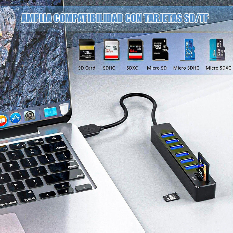 Extensor Usb 8 En 1 Adaptador Multipuerto 8 En 1 Usb Hub Usb Negro